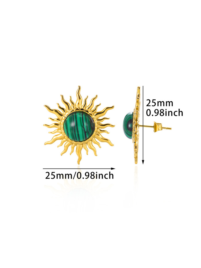 European and American Cross-Border INS Style Personality Versatile 18K Gold Stainless Steel Inlaid Turquoise Sunflower Earrings Jewelry Wholesale