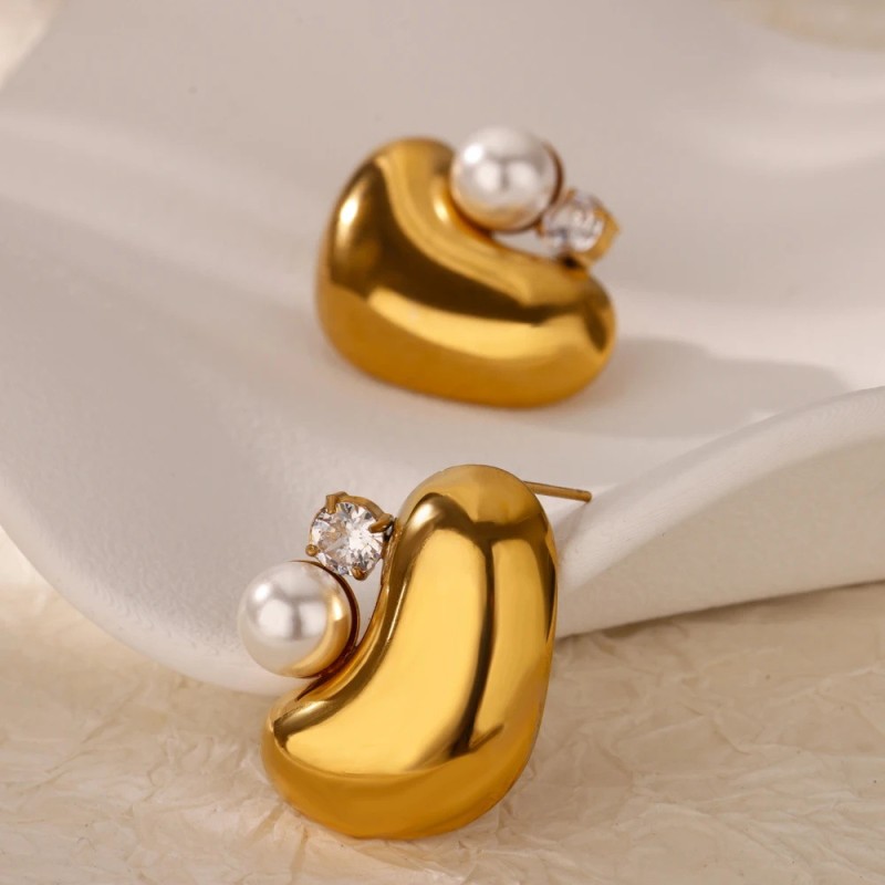 Cross-Border New Fresh Sweet Style Design Sense Personality Curved Water Drop Shell Pearl Earrings for Women Stainless Steel Ear Jewelry