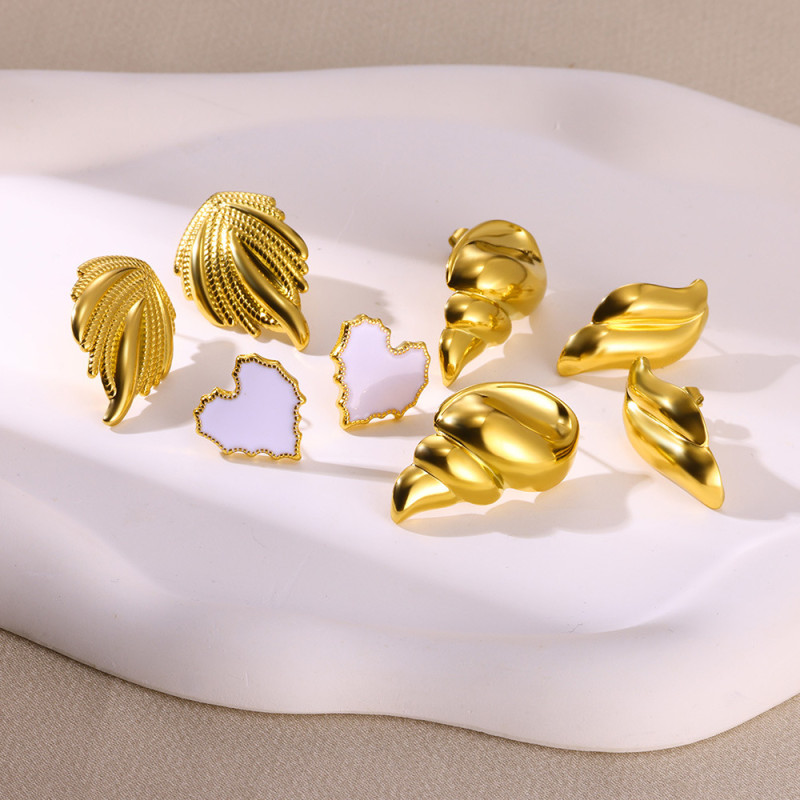 European and American Cross-Border Stainless Steel Jewelry Exaggerated 18K Gold Wings Round Ball Conch Braided Earrings High-End Earrings