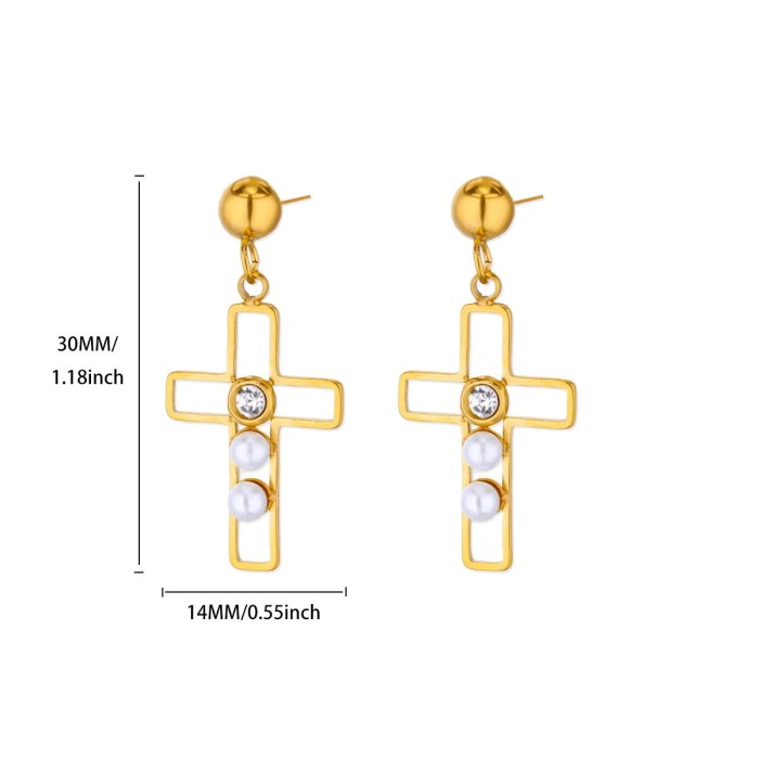 Fashion Personality Pearl Zircon Titanium Steel Stud Earrings 18K Gold Stainless Steel Earrings for Women High-End Be...