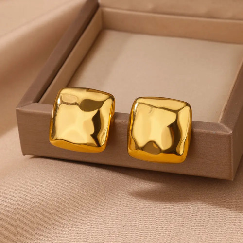 Amazon New Square Geometric INS Style Women's Stainless Steel Gold-plated Earrings Fashionable Personality High-end Stud Earrings