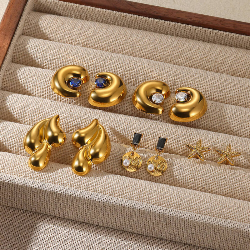 European and American Cross-Border Fashion New Style Personality Simple Stainless Steel Water Drop Earrings Irregular Niche Versatile Elegant Stud Earrings