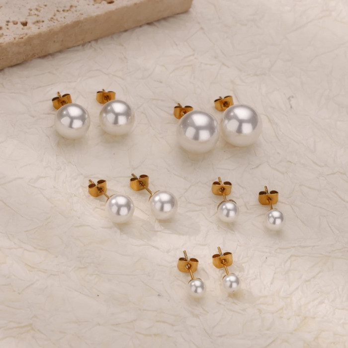 Style Stainless Steel Imitation Pearl Earrings for Women Fashion French Light Luxury High-end Feel Earrings 18K Earri...