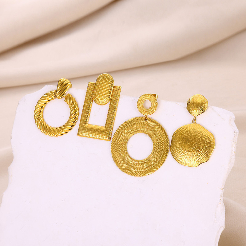 European and American Style Elegant High-end Earrings for Women, Ins Style Niche Design, 18K Gold Plated Stainless Steel Geometric Earrings Wholesale
