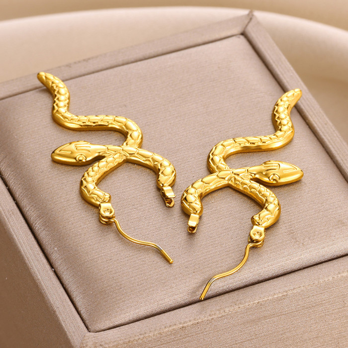 Style Stainless Steel Snake-Shaped Earrings for Women, Unique and Exaggerated Multiple Snake-Shaped Earrings, 18K Gol...