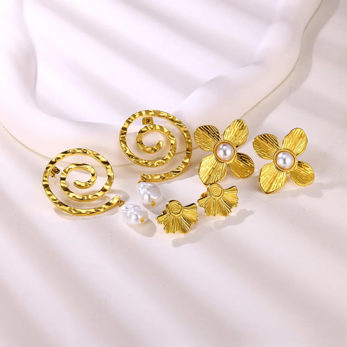 New Ins Style Fashion Imitation Pearl Earrings 18K Gold Stainless Steel Earrings Women Light Luxury Titanium Steel Pe...