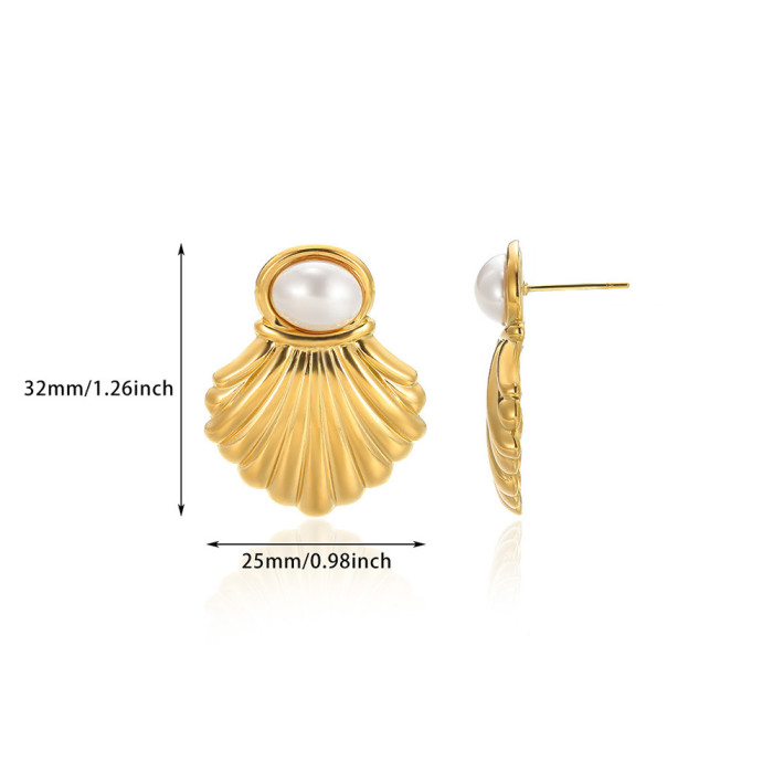 INS Style Personality Versatile Gold Plated Stainless Steel Shell Earrings Flower Jewelry Wholesale for Women