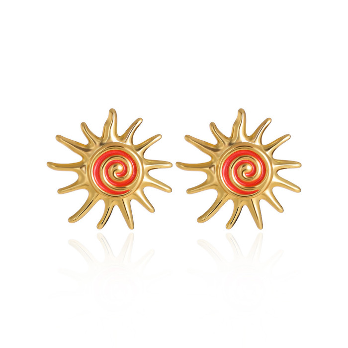 European and American New Style Stainless Steel Sunflower Oil Drop Earrings for Women High-end Fashion Versatile Wholesale Jewelry