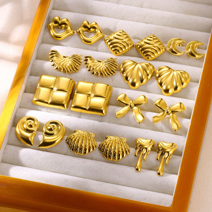 Hot-Selling Fashion Geometric Pendant Stainless Steel 18K Gold Plated Earrings Personality Simple Niche Design Sense...