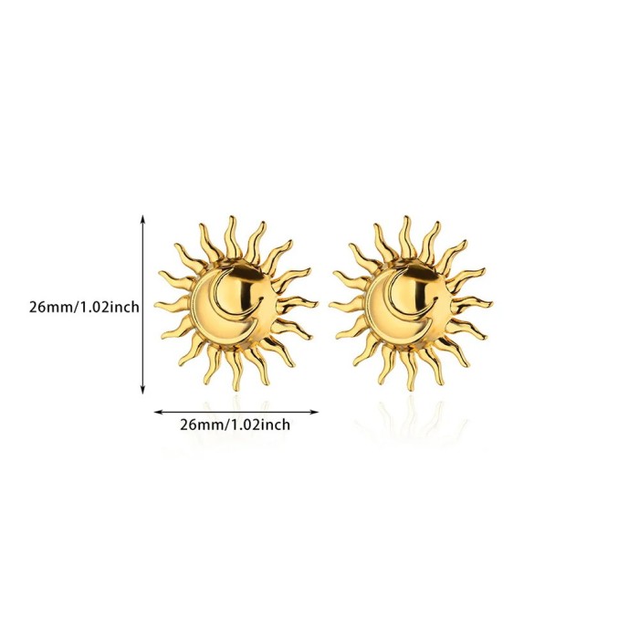 New Style Stainless Steel Gold Plated Sun Earrings for Women, High-End Fashion Heart-Shaped Geometric Earrings Wholes...