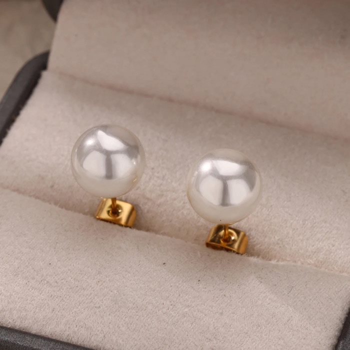 Style Stainless Steel Imitation Pearl Earrings for Women Fashion French Light Luxury High-end Feel Earrings 18K Earri...