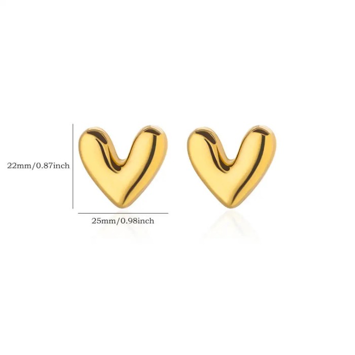 Cross-Border Simple New Stainless Steel Gold-Plated Heart-Shaped Earrings for Women High-End Fashion Heart Stud Earrings High-End Wholesale