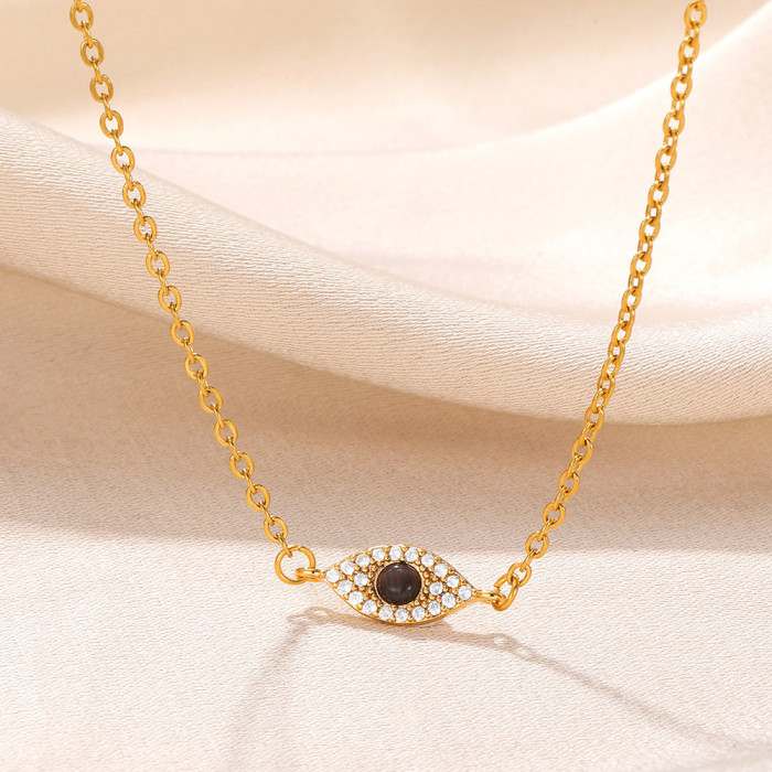 Cross-Border Hot-Selling Devil's Eye Micro-Inlaid Zircon Necklace European and American Retro Blue Eye Necklace Jewelry Dropshipping
