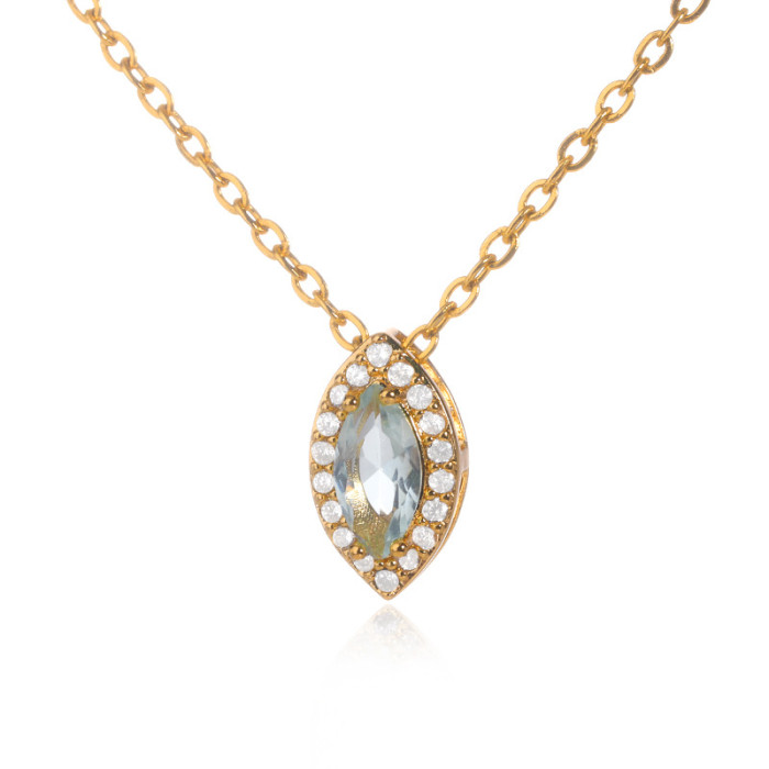 European and American Micro Pave Zircon Water Drop Pendant Necklace Birthstone Month Niche Design Sense Light Luxury Clavicle Chain Necklace for Women