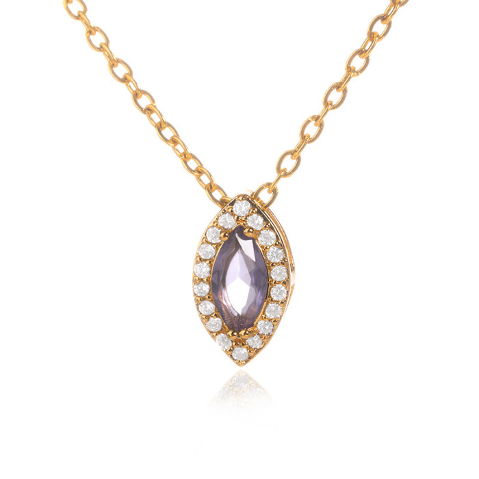 European and American Micro Pave Zircon Water Drop Pendant Necklace Birthstone Month Niche Design Sense Light Luxury Clavicle Chain Necklace for Women