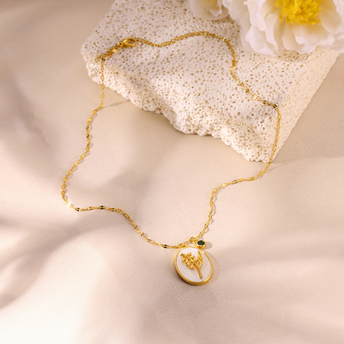 European and American Cross-Border New December Flower Necklace Three-Dimensional Floral Oval Shell Pendant Birthstone Monthly Flower Collarbone Chain