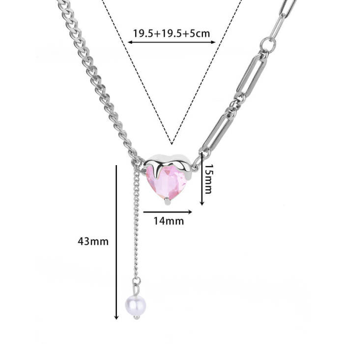 Ins Style New Simple Heart-Shaped Zircon Pendant Necklace Niche Design Sense Collarbone Chain Versatile Necklace Wholesale