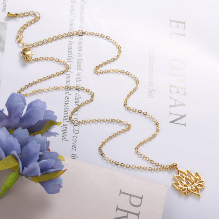 AliExpress Simple Hollow Lotus Necklace Women's Necklace Plant Series Summer Accessories Lotus Necklace In Stock