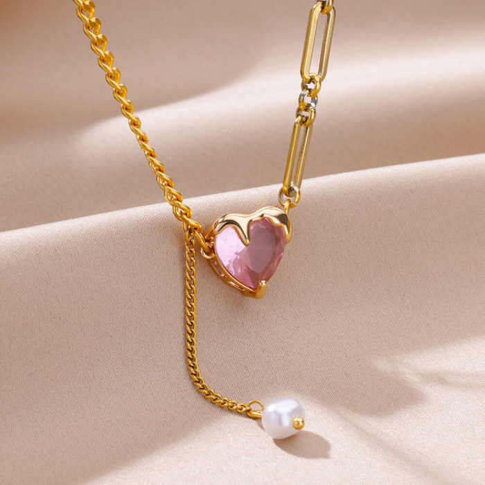 Ins Style New Simple Heart-Shaped Zircon Pendant Necklace Niche Design Sense Collarbone Chain Versatile Necklace Wholesale