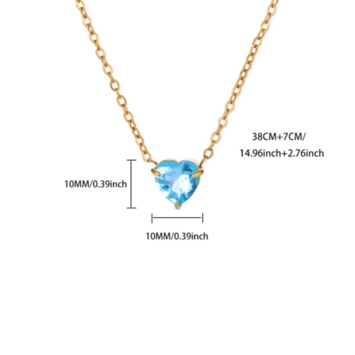 Amazon New Heart-Shaped Zircon Birthstone Necklace Clavicle Chain 18K Gold Plated Women's Clavicle Chain