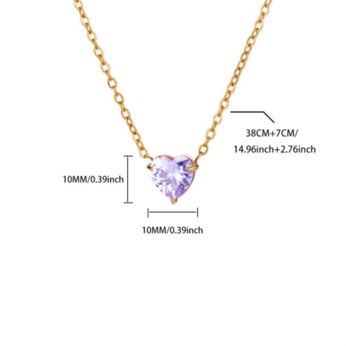 Amazon New Heart-Shaped Zircon Birthstone Necklace Clavicle Chain 18K Gold Plated Women's Clavicle Chain