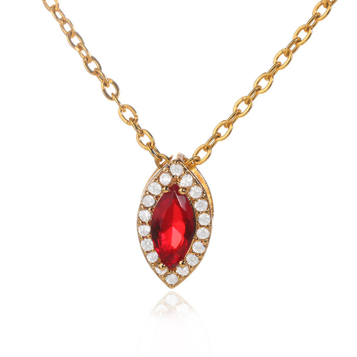 European and American Micro Pave Zircon Water Drop Pendant Necklace Birthstone Month Niche Design Sense Light Luxury Clavicle Chain Necklace for Women