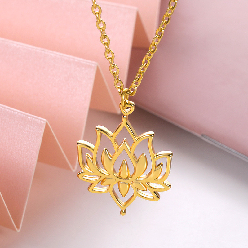 AliExpress Simple Hollow Lotus Necklace Women's Necklace Plant Series Summer Accessories Lotus Necklace In Stock