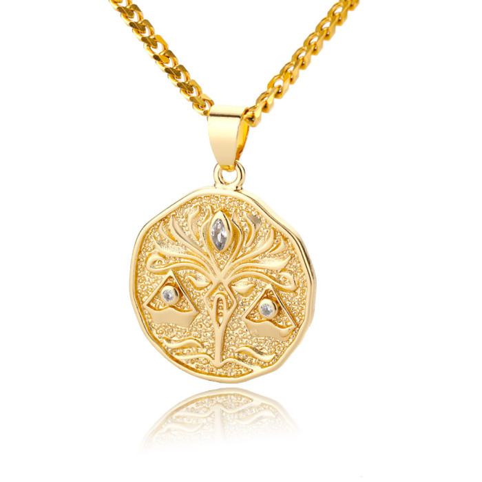 European and American New Style Zodiac Pendant Simple and Elegant 12 Zodiac Necklaces for Men and Women 18k Copper Gold Plated Cross-Border Jewelry