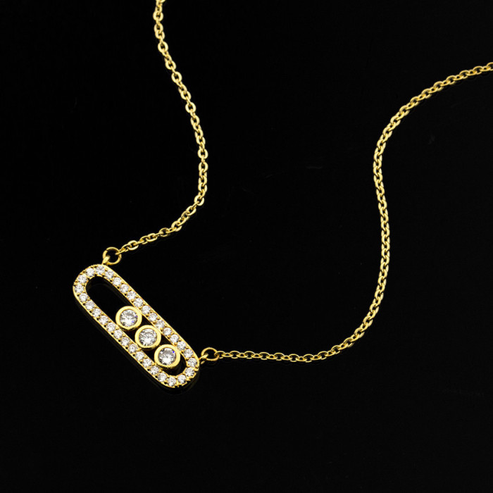 Factory Direct Sale Korean Version Creative Simple Charming Zircon Two-tone Necklace Versatile Jewelry Three Colors Available