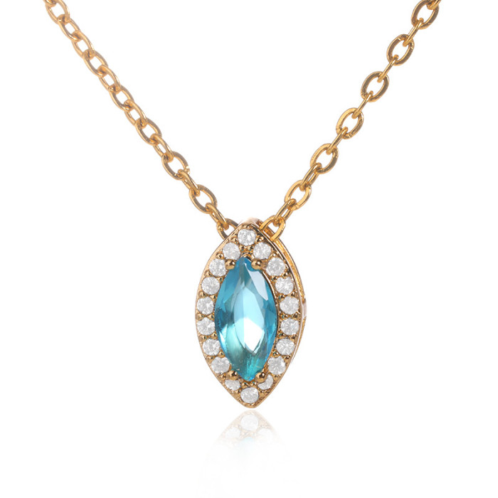 European and American Micro Pave Zircon Water Drop Pendant Necklace Birthstone Month Niche Design Sense Light Luxury Clavicle Chain Necklace for Women