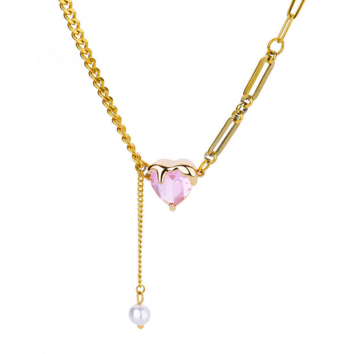 Ins Style New Simple Heart-Shaped Zircon Pendant Necklace Niche Design Sense Collarbone Chain Versatile Necklace Wholesale