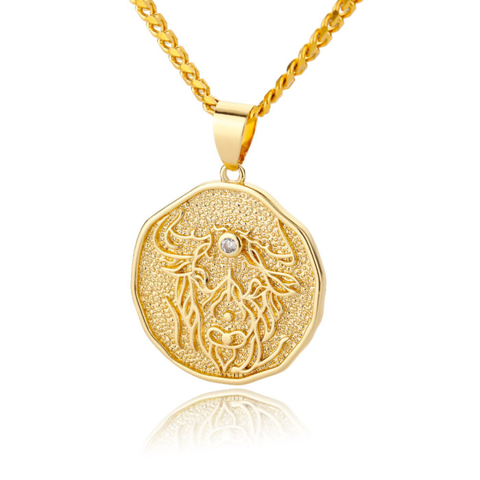 European and American New Style Zodiac Pendant Simple and Elegant 12 Zodiac Necklaces for Men and Women 18k Copper Gold Plated Cross-Border Jewelry