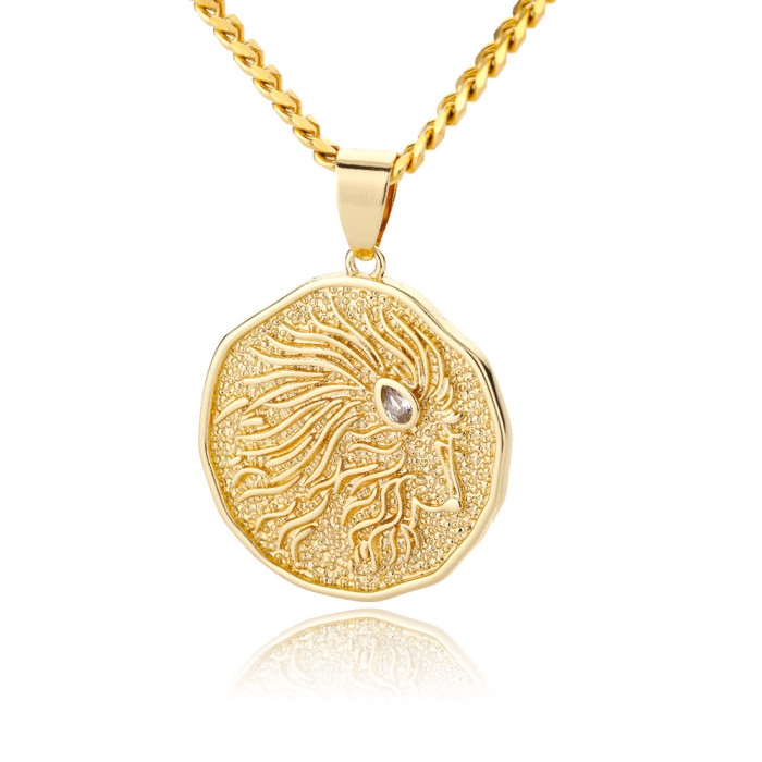 European and American New Style Zodiac Pendant Simple and Elegant 12 Zodiac Necklaces for Men and Women 18k Copper Gold Plated Cross-Border Jewelry