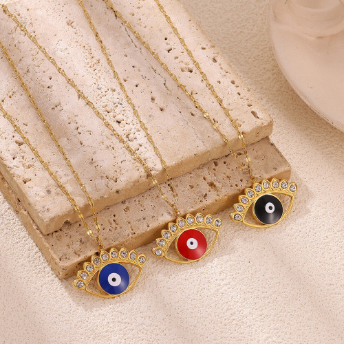 European and American New Evil Eye Stainless Steel Pendant Necklace for Women 18K Real Gold Zircon Plated Clavicle Chain Accessories