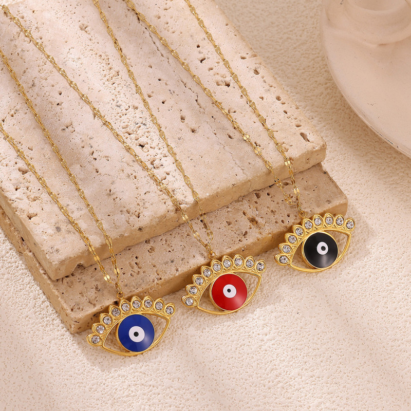 European and American New Evil Eye Stainless Steel Pendant Necklace for Women 18K Real Gold Zircon Plated Clavicle Chain Accessories