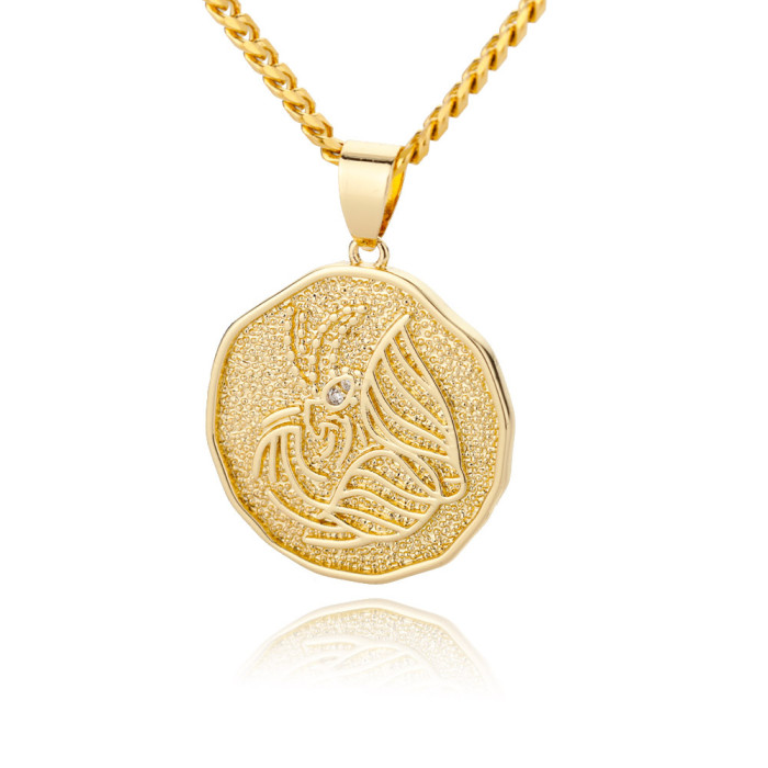European and American New Style Zodiac Pendant Simple and Elegant 12 Zodiac Necklaces for Men and Women 18k Copper Gold Plated Cross-Border Jewelry
