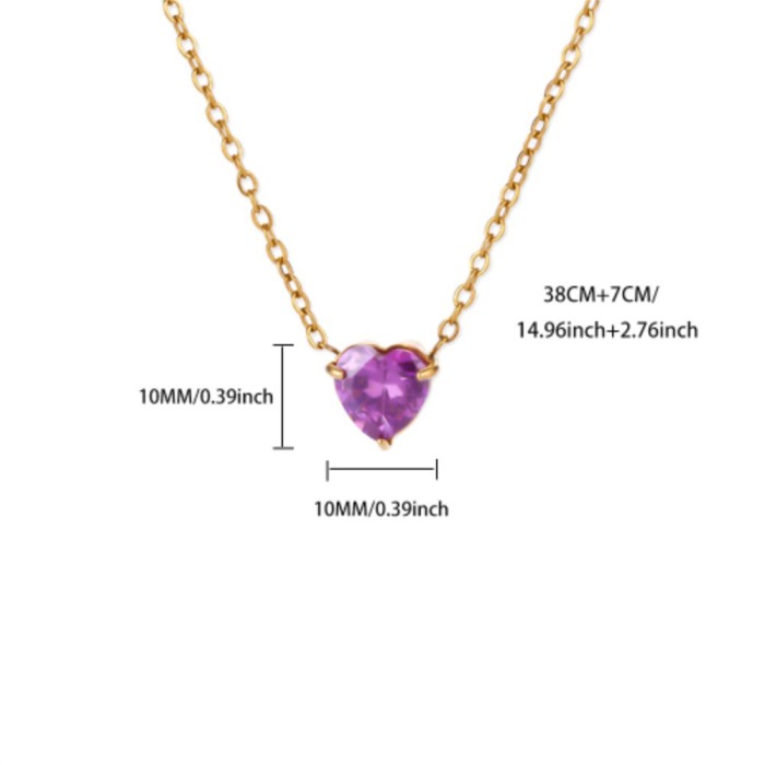Amazon New Heart-Shaped Zircon Birthstone Necklace Clavicle Chain 18K Gold Plated Women's Clavicle Chain