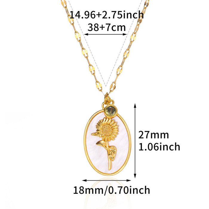 European and American Cross-Border New December Flower Necklace Three-Dimensional Floral Oval Shell Pendant Birthstone Monthly Flower Collarbone Chain