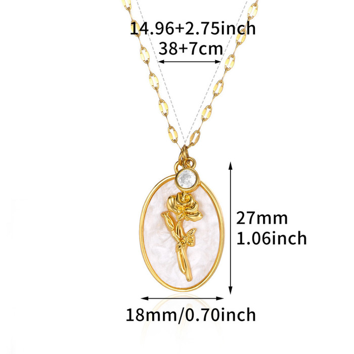 European and American Cross-Border New December Flower Necklace Three-Dimensional Floral Oval Shell Pendant Birthstone Monthly Flower Collarbone Chain
