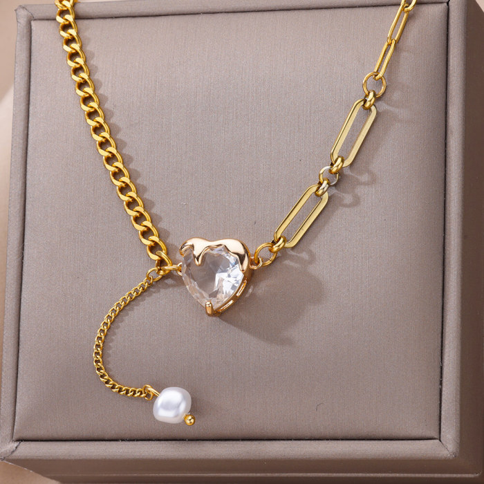 Ins Style New Simple Heart-Shaped Zircon Pendant Necklace Niche Design Sense Collarbone Chain Versatile Necklace Wholesale