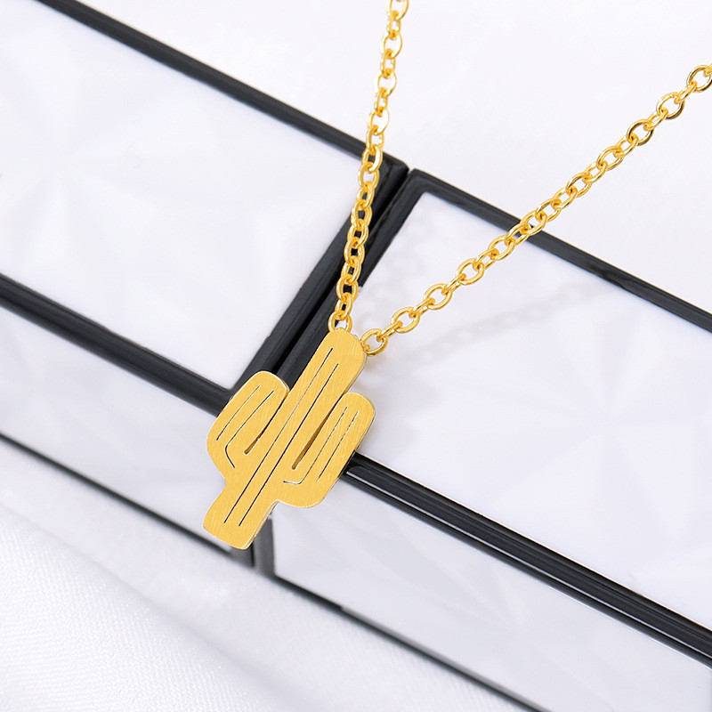 AliExpress Necklace Cactus Necklace for Men and Women 18k Gold Plated Stainless Steel Plant Necklace Manufacturer In Stock Wholesale