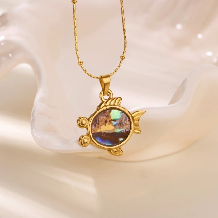 Cross-Border New Hot-Selling Stainless Steel Small Turtle Conch Pendant Ocean Heart Turtle Necklace Beach Necklace