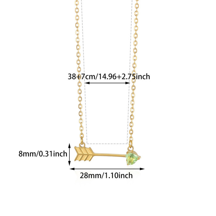 New Stainless Steel Twelve Birthstone Necklace Ins12 Birthstone One Arrow Through Heart Pendant Necklace 18K Gold