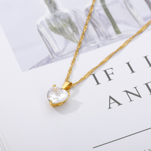 Korean Style Heart-Shaped Zircon Pendant Simple Necklace Stainless Steel Chain Large Zircon Pendant Hot Sale