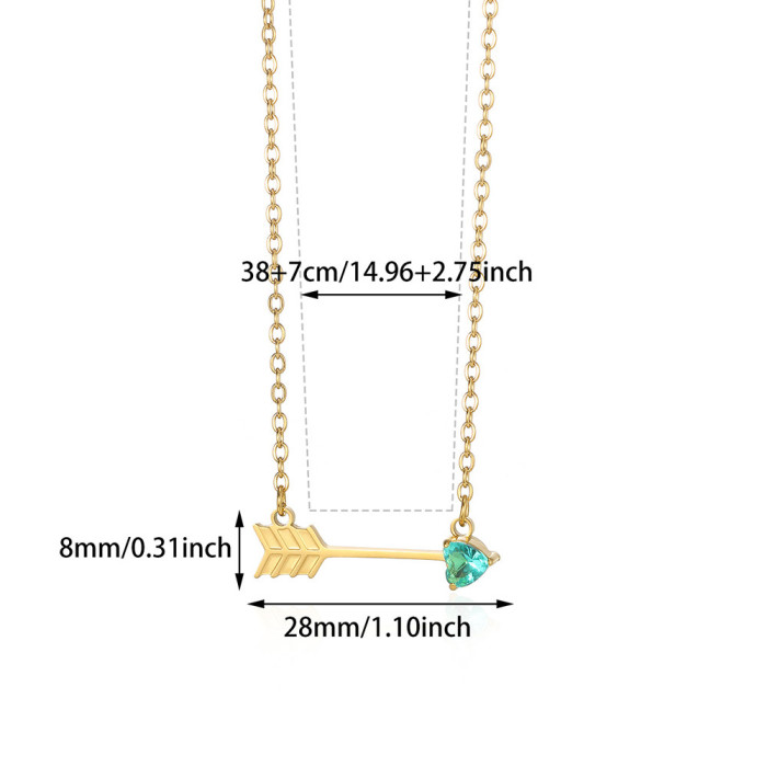 New Stainless Steel Twelve Birthstone Necklace Ins12 Birthstone One Arrow Through Heart Pendant Necklace 18K Gold