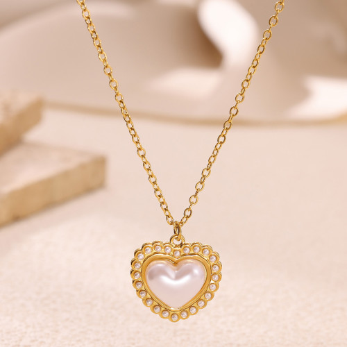 Korean Style Simple Imitation Pearl Heart Pendant Necklace for Women, Light Luxury Collarbone Chain, Stainless Steel Necklace, Heart-shaped Jewelry Wholesale