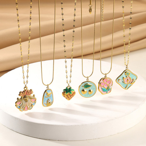 Ins Style Stainless Steel Garden Oil Painting Style Pendant Flower Women's Necklace Light Luxury Niche High-end Accessories Women's Jewelry