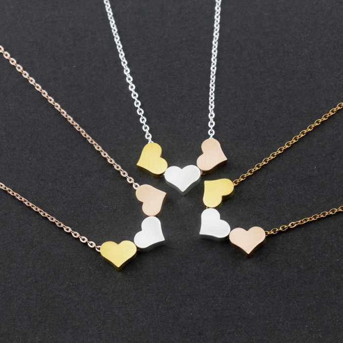 Factory Direct Export Hot-Selling Personality Simple Three-Color Heart Necklace Love Collarbone Chain Jewelry Eco-Friendly Stainless Steel