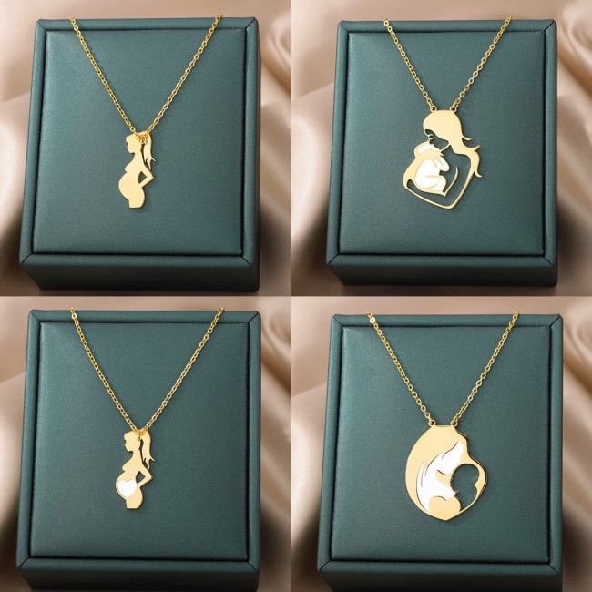 Amazon New Stainless Steel Necklace Mother's Day Series Pendant Mother Holding Children Necklace Mother's Day Gift