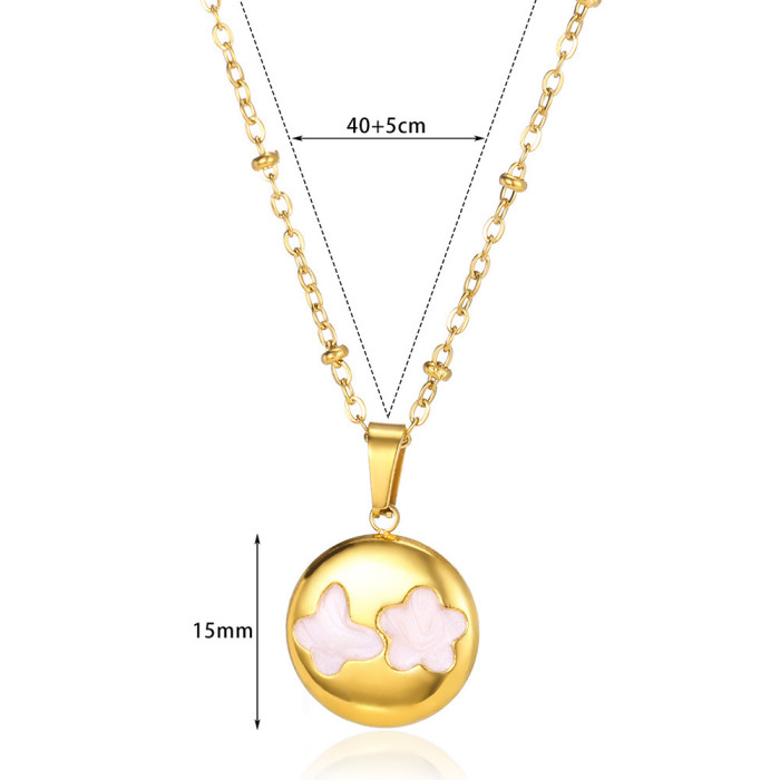 Simple Fresh White Sea Shell Star Moon Titanium Steel Necklace for Women 18K Gold Butterfly Collarbone Chain Fashion